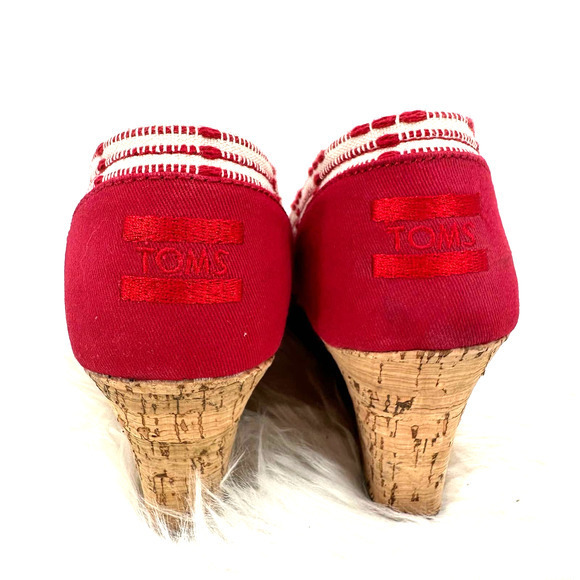 Toms size‎ 6.5 red white wedge heels peep toe slide on - Picture 5 of 8